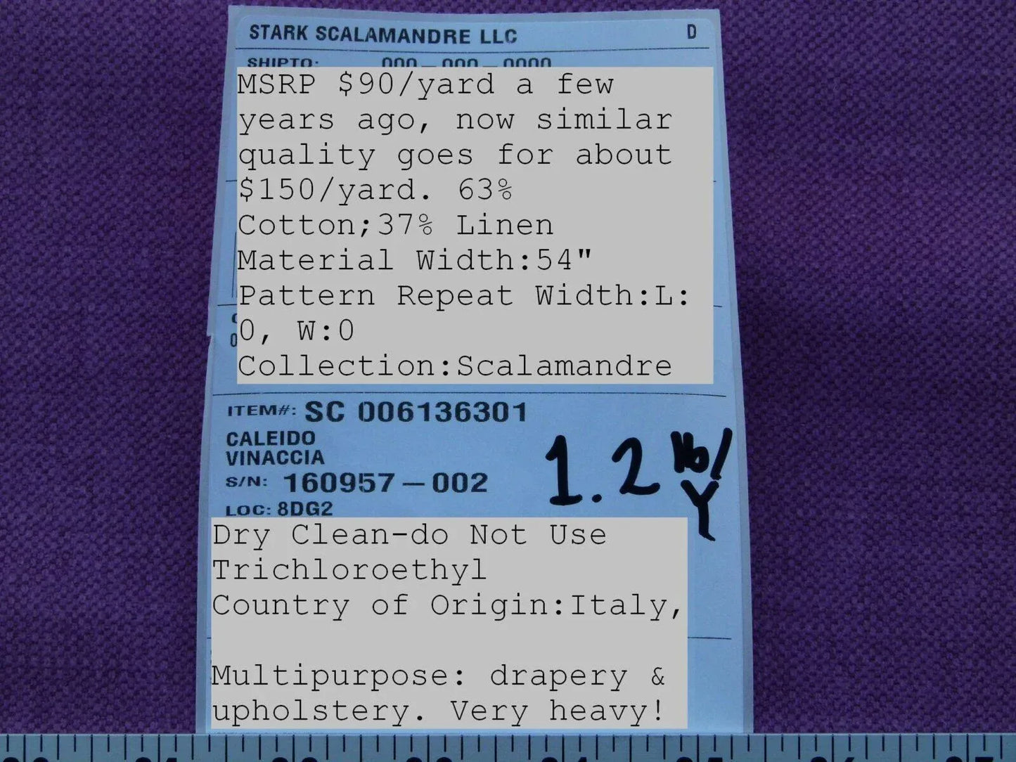 Scalamandre Caleido Vinaccia Distilled Wine Purple Lavender Eggplant Linen Heavy MSRP USD 120/y