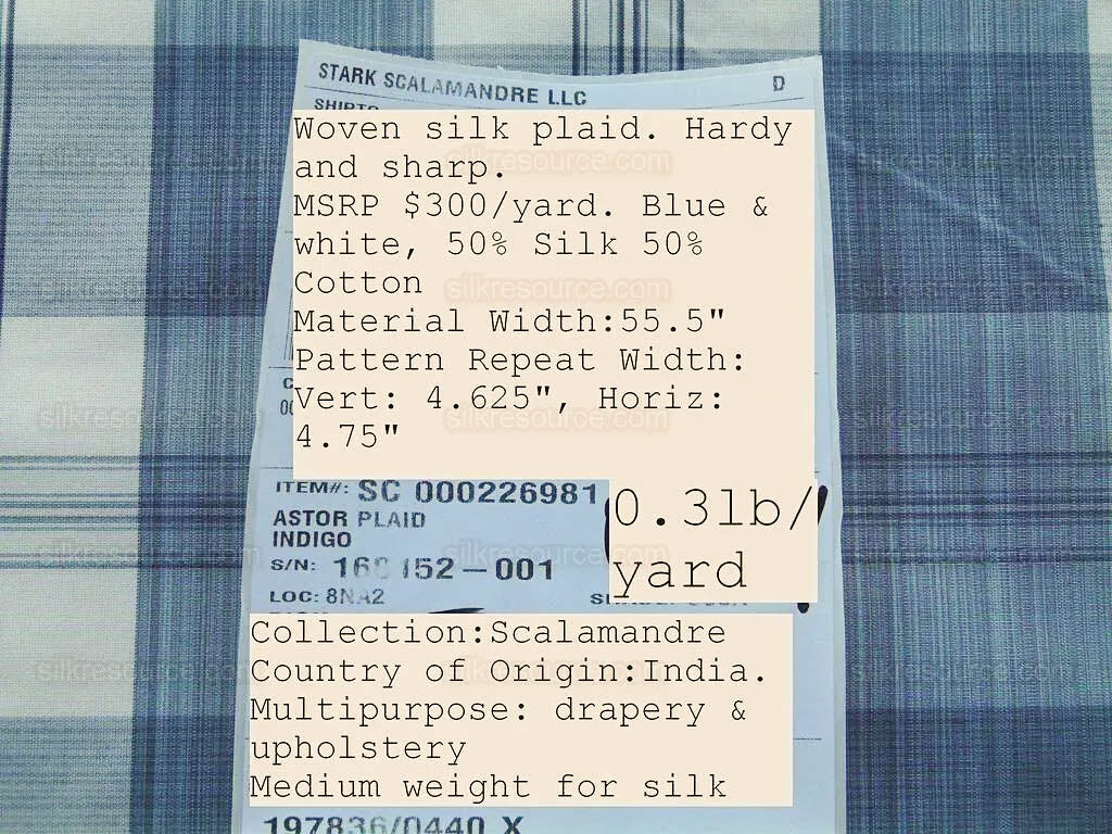Scalamandre Astor Plaid Indigo Blue Cotton Silk MSRP USD 300/Y by yard