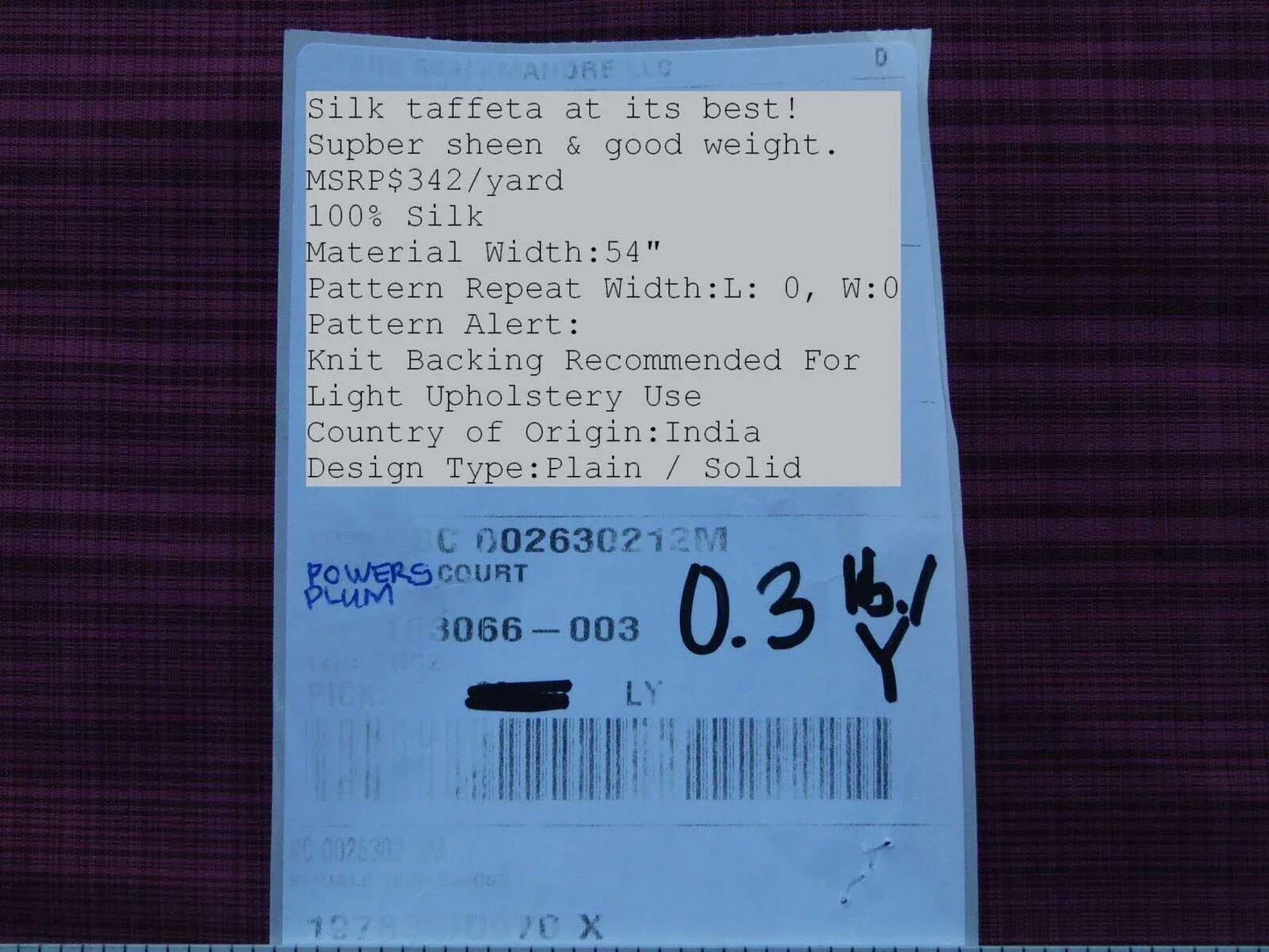 By yard Scalamandre Powers Court Plum Silk Taffeta Strie MSRP USD 342/Y