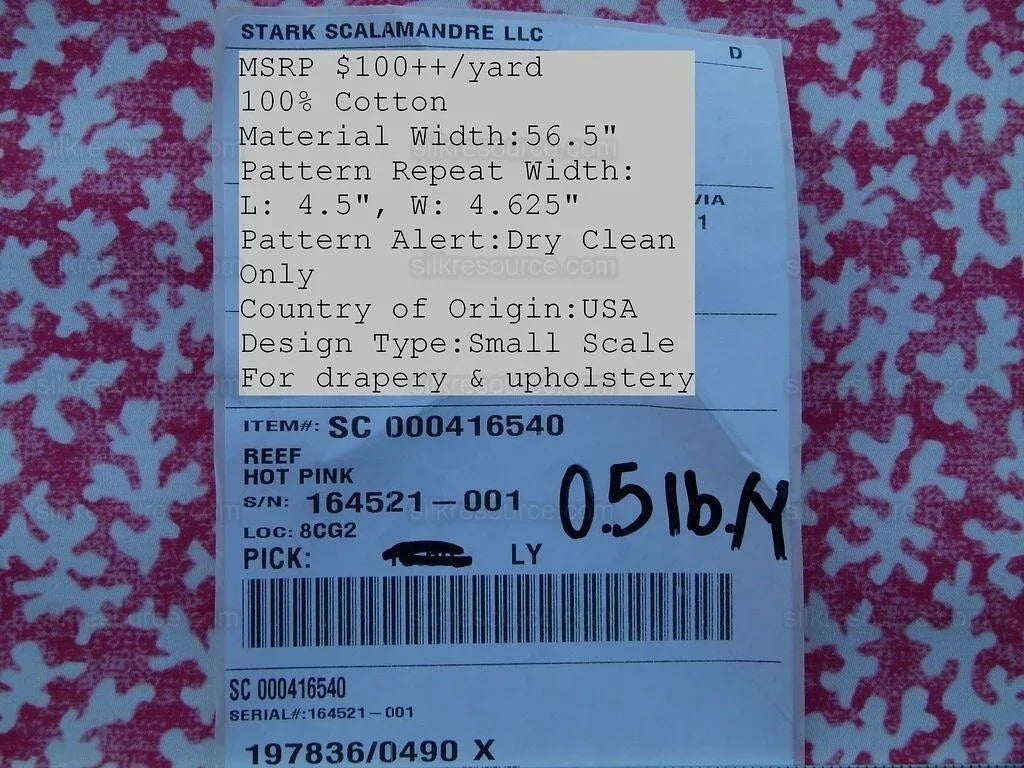 Reef Hot Pink From Scalamandre 100% Cotton Print MSRP USD 100+/Y