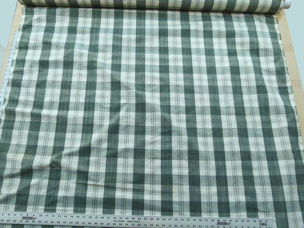 Scalamandre Astor Plaid Pine Deep Green Off White Cotton Silk MSRP USD 300/y by yard