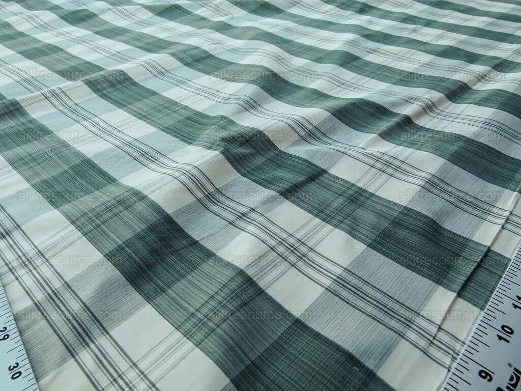 Scalamandre Astor Plaid Pine Deep Green Off White Cotton Silk MSRP USD 300/y by yard