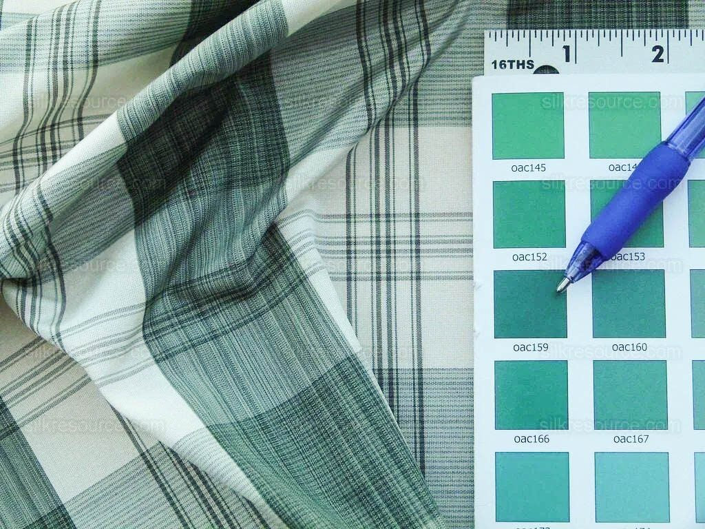 Scalamandre Astor Plaid Pine Deep Green Off White Cotton Silk MSRP USD 300/y by yard