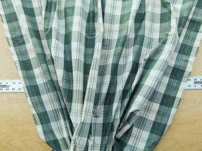 Scalamandre Astor Plaid Pine Deep Green Off White Cotton Silk MSRP USD 300/y by yard