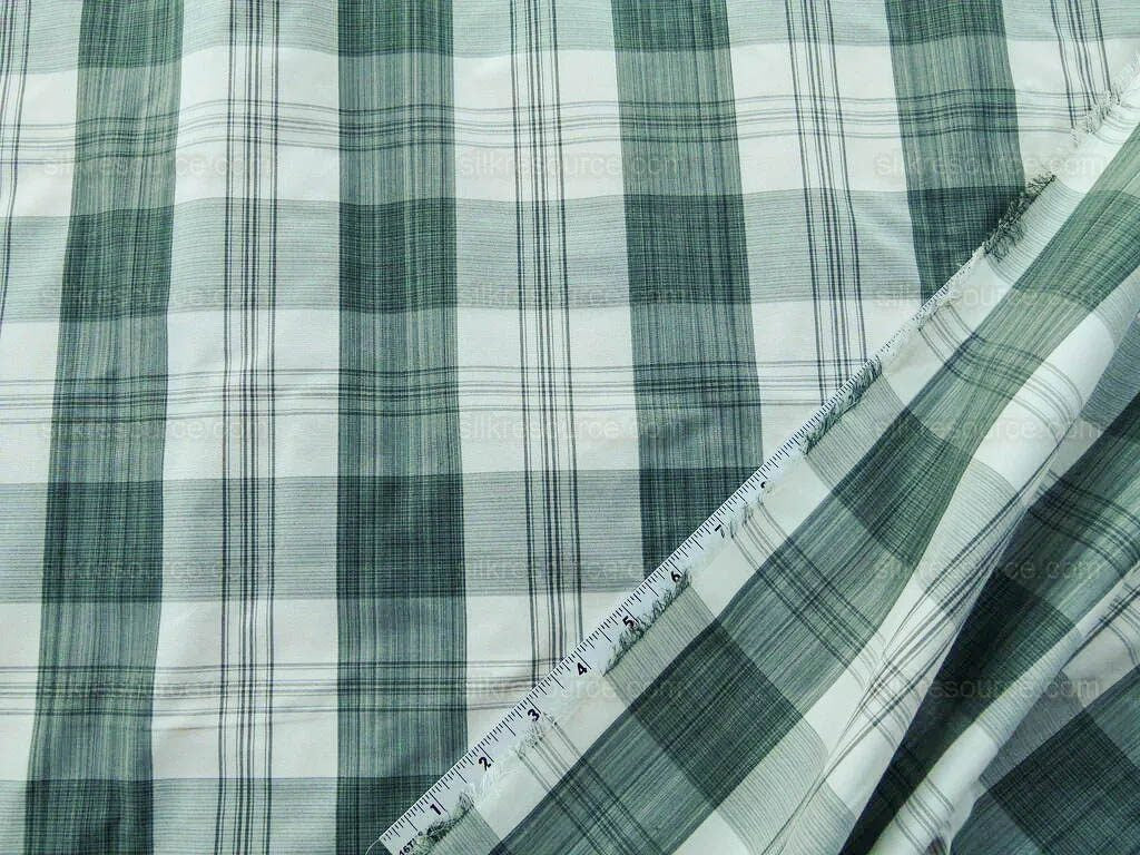 Scalamandre Astor Plaid Pine Deep Green Off White Cotton Silk MSRP USD 300/y by yard