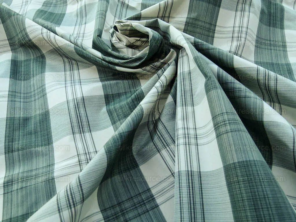 Scalamandre Astor Plaid Pine Deep Green Off White Cotton Silk MSRP USD 300/y by yard