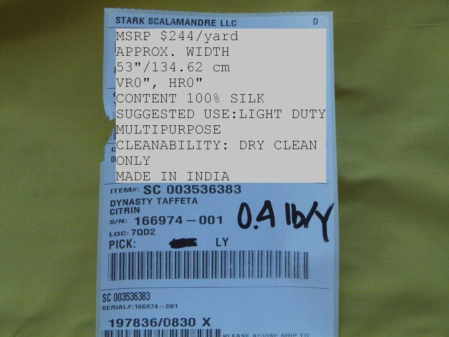 Scalamandre Dynasty Taffeta Citrin 100% Silk Heavy MSRP USD 322/y