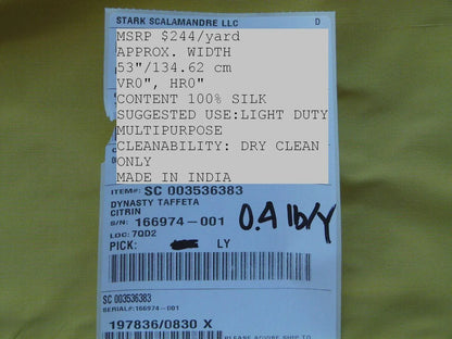 Scalamandre Dynasty Taffeta Citrin 100% Silk Heavy MSRP USD 322/y