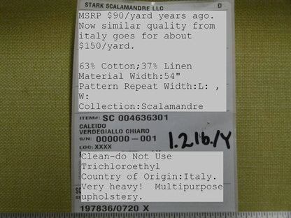 Scalamandre Caleido Verdegiallo Chiaro Green Heavy MSRP USD 120/y