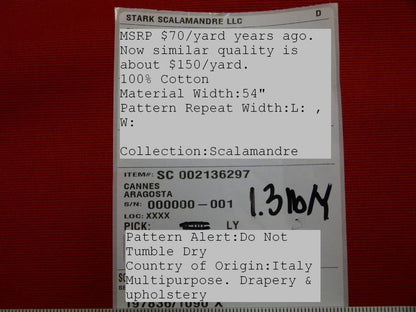 Scalamandre Cannes Aragosta Red Cotton Italy MSRP USD 120/Y