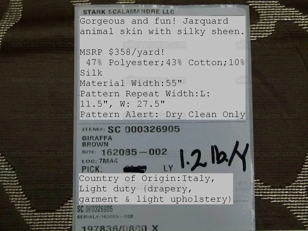 Scalamandre Giraffa Brown Giraffe Animal Skin Safari Heavy Jacquard MSRP USD 358/y