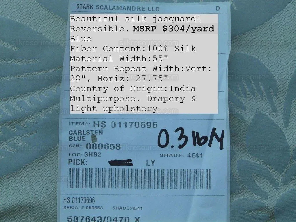 Old World Weavers 100% Silk Damask Carlsten Blue Aqua Arts &amp; Crafts MSRP USD 278/Y