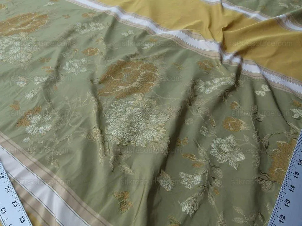 by yard Scalamandre Villa Ornella Stripe Moss &amp; Brass Silk Huge Stripe Old World Weavers MSRP USD 300/y