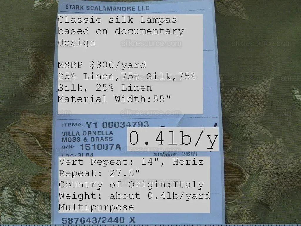 by yard Scalamandre Villa Ornella Stripe Moss &amp; Brass Silk Huge Stripe Old World Weavers MSRP USD 300/y