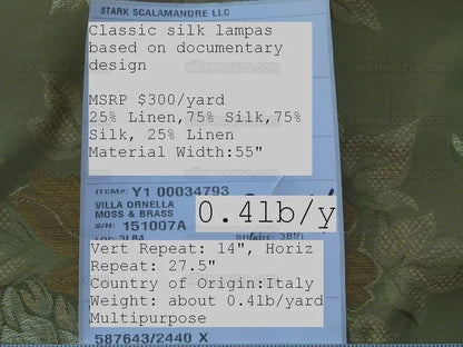 by yard Scalamandre Villa Ornella Stripe Moss &amp; Brass Silk Huge Stripe Old World Weavers MSRP USD 300/y