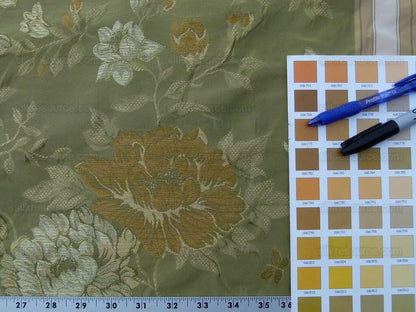 by yard Scalamandre Villa Ornella Stripe Moss &amp; Brass Silk Huge Stripe Old World Weavers MSRP USD 300/y