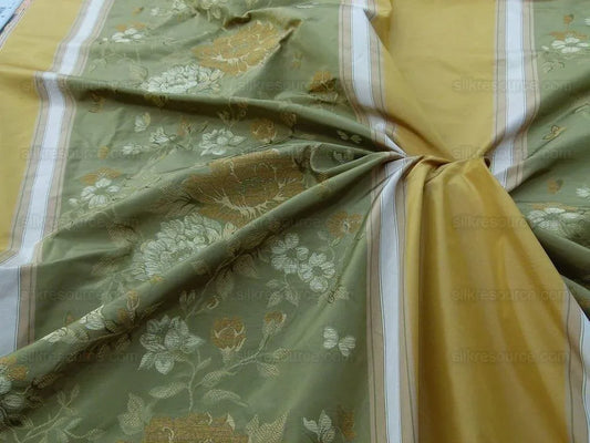 by yard Scalamandre Villa Ornella Stripe Moss &amp; Brass Silk Huge Stripe Old World Weavers MSRP USD 300/y