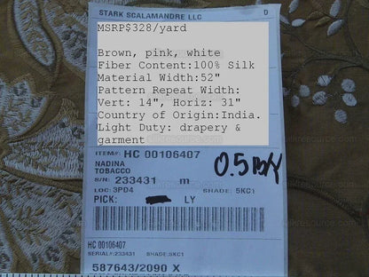 Nadina Tobacco Brown Scalamandre Silk Embroidery MSRP USD 328/y