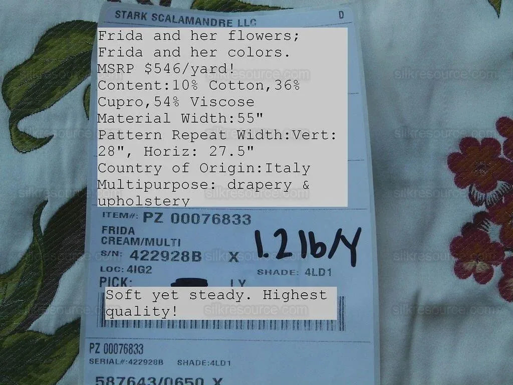 Scalamandre Frida Kahlo Cream/multi Mexican Floral &amp; Fruits Frida Kahlo Old World Weavers Flower Lampas MSRP USD 546/y