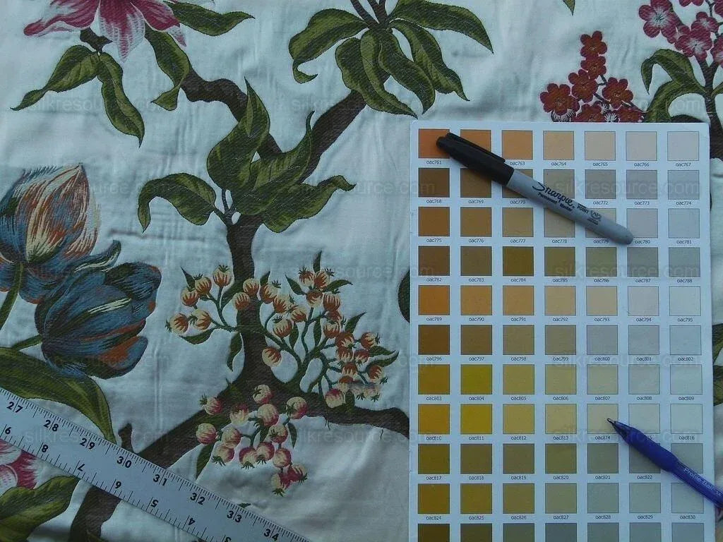 Scalamandre Frida Kahlo Cream/multi Mexican Floral &amp; Fruits Frida Kahlo Old World Weavers Flower Lampas MSRP USD 546/y