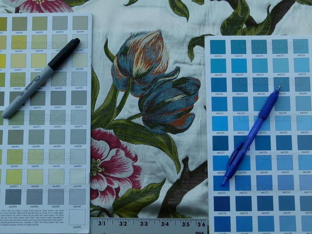 Scalamandre Frida Kahlo Cream/multi Mexican Floral &amp; Fruits Frida Kahlo Old World Weavers Flower Lampas MSRP USD 546/y