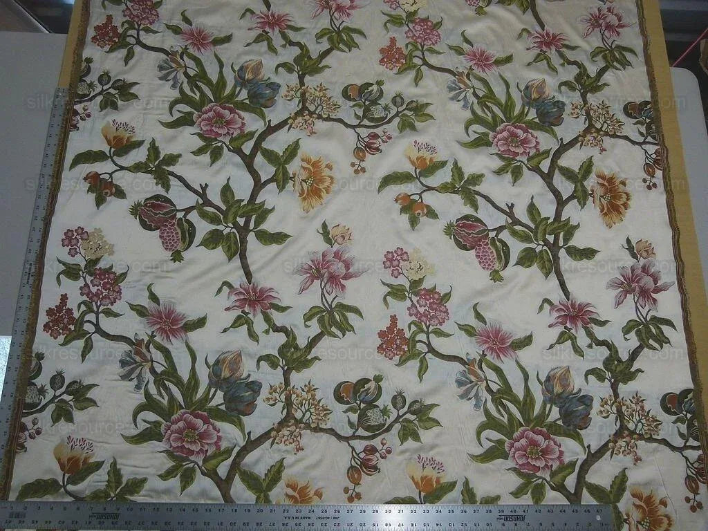 Scalamandre Frida Kahlo Cream/multi Mexican Floral &amp; Fruits Frida Kahlo Old World Weavers Flower Lampas MSRP USD 546/y