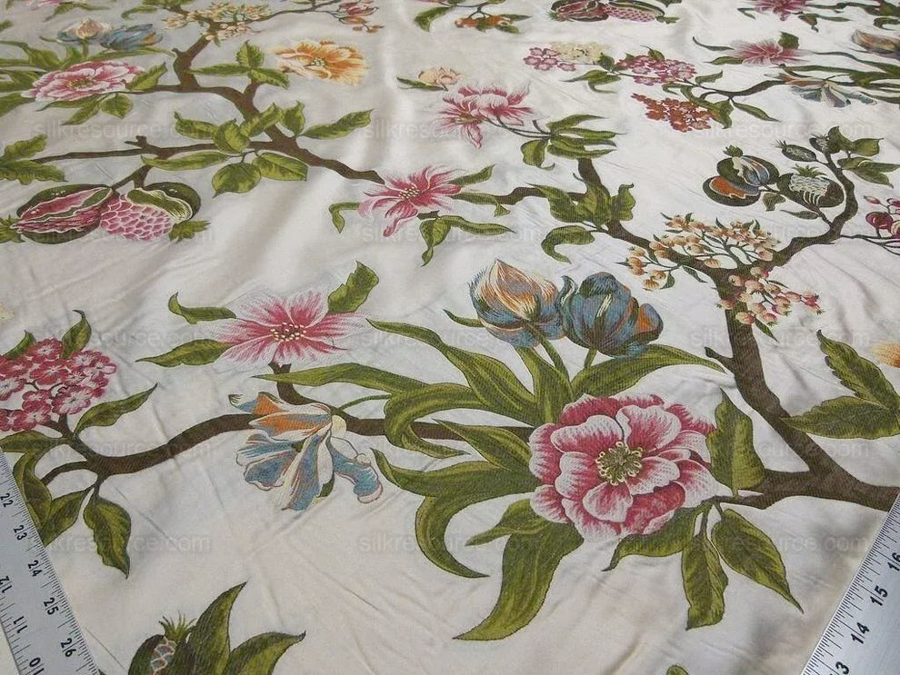 Scalamandre Frida Kahlo Cream/multi Mexican Floral & Fruits Frida Kahlo Old World Weavers Flower Lampas MSRP USD 546/y