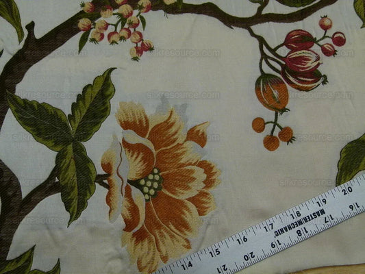 Scalamandre Frida Kahlo Cream/multi Mexican Floral &amp; Fruits Frida Kahlo Old World Weavers Flower Lampas MSRP USD 546/y