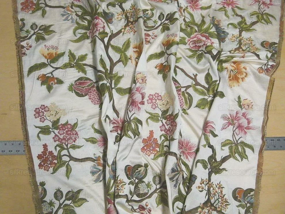 Scalamandre Frida Kahlo Cream/multi Mexican Floral & Fruits Frida Kahlo Old World Weavers Flower Lampas MSRP USD 546/y