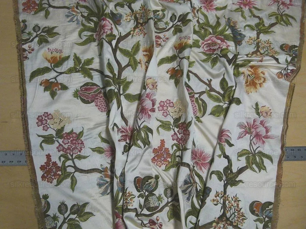 Scalamandre Frida Kahlo Cream/multi Mexican Floral &amp; Fruits Frida Kahlo Old World Weavers Flower Lampas MSRP USD 546/y