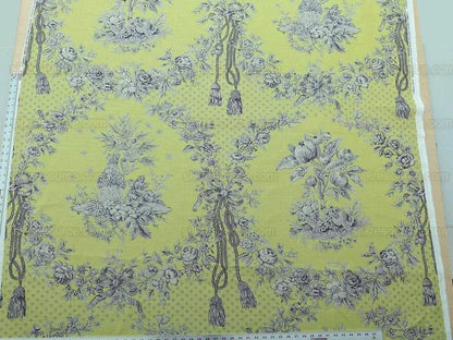 Tobago Hive Chartreuse Sapphire Scalamandre 100% Linen Tropical Apiculture Honey Beekeeping Tropical Flowers Ribbon TasselMSRP USD 280/Y