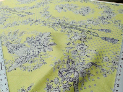 Tobago Hive Chartreuse Sapphire Scalamandre 100% Linen Tropical Apiculture Honey Beekeeping Tropical Flowers Ribbon TasselMSRP USD 280/Y