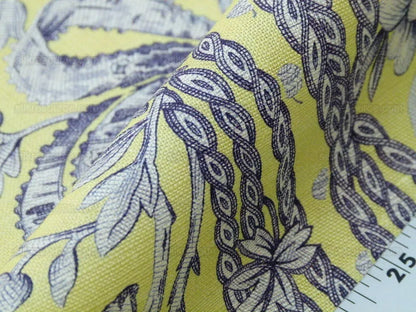 Tobago Hive Chartreuse Sapphire Scalamandre 100% Linen Tropical Apiculture Honey Beekeeping Tropical Flowers Ribbon TasselMSRP USD 280/Y