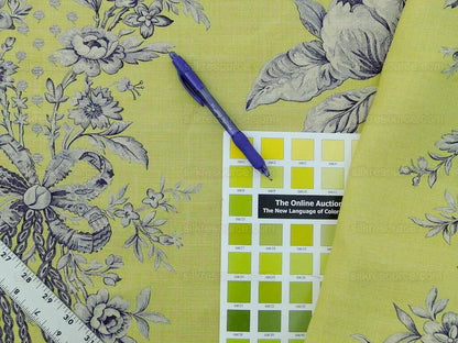 Tobago Hive Chartreuse Sapphire Scalamandre 100% Linen Tropical Apiculture Honey Beekeeping Tropical Flowers Ribbon TasselMSRP USD 280/Y