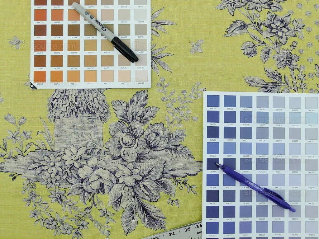 Tobago Hive Chartreuse Sapphire Scalamandre 100% Linen Tropical Apiculture Honey Beekeeping Tropical Flowers Ribbon TasselMSRP USD 280/Y