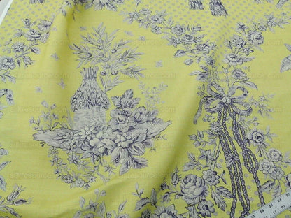 Tobago Hive Chartreuse Sapphire Scalamandre 100% Linen Tropical Apiculture Honey Beekeeping Tropical Flowers Ribbon TasselMSRP USD 280/Y