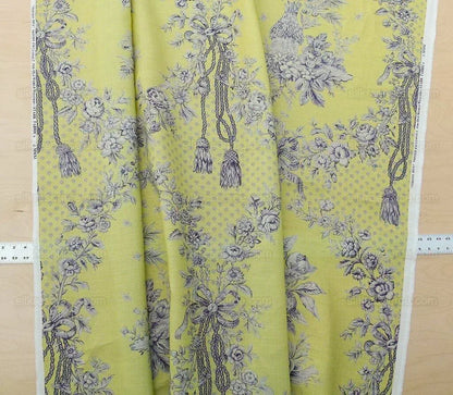 Tobago Hive Chartreuse Sapphire Scalamandre 100% Linen Tropical Apiculture Honey Beekeeping Tropical Flowers Ribbon TasselMSRP USD 280/Y