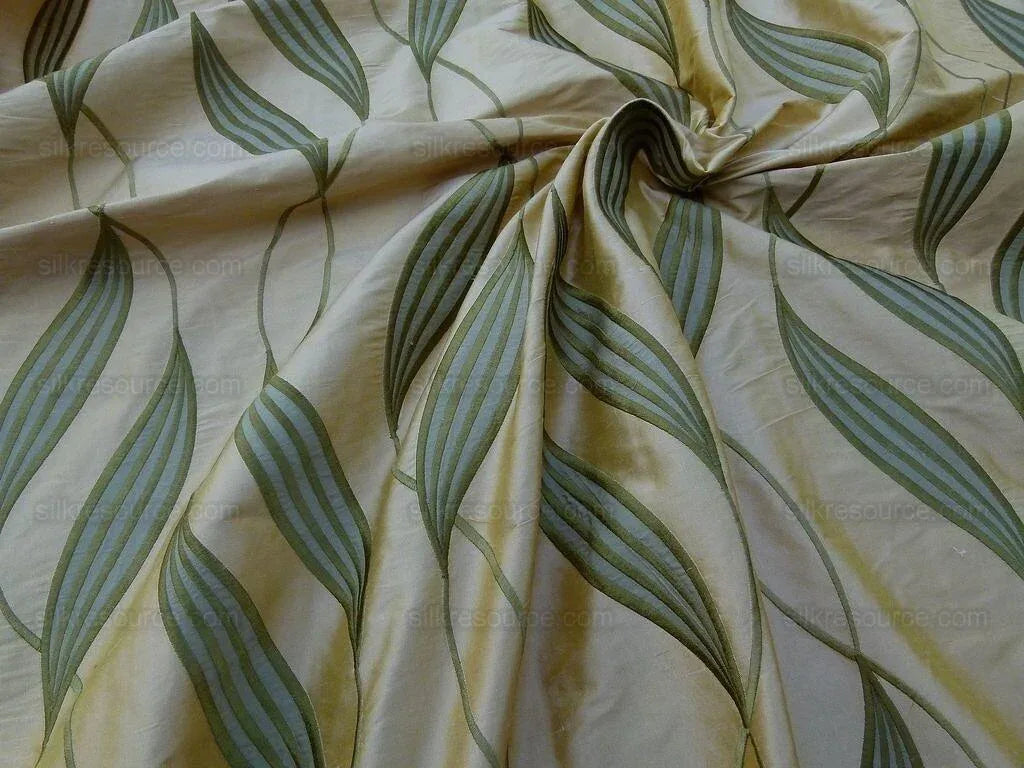 CHANNING WILLOW LEAF HONEY Scalamandre Silk Embroidery Fabric
