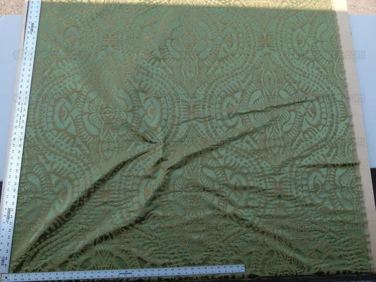 By yard Scalamandre Ethnic Damask Green  Cotton Silk Lampas African Abstract MSRP USD 432/Y