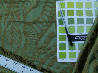 By yard Scalamandre Ethnic Damask Green  Cotton Silk Lampas African Abstract MSRP USD 432/Y