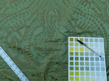 By yard Scalamandre Ethnic Damask Green  Cotton Silk Lampas African Abstract MSRP USD 432/Y