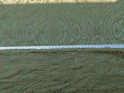 By yard Scalamandre Ethnic Damask Green  Cotton Silk Lampas African Abstract MSRP USD 432/Y