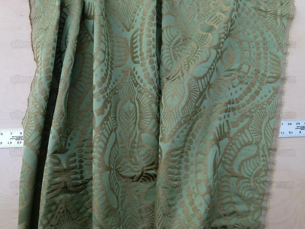 By yard Scalamandre Ethnic Damask Green  Cotton Silk Lampas African Abstract MSRP USD 432/Y