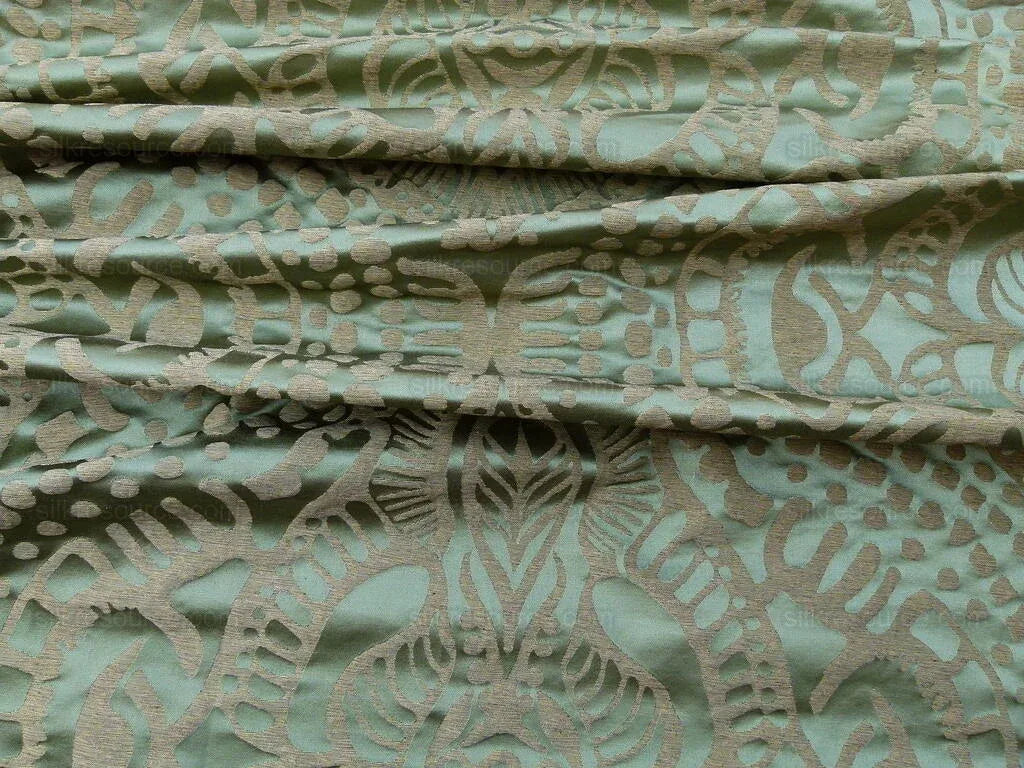 By yard Scalamandre Ethnic Damask Green  Cotton Silk Lampas African Abstract MSRP USD 432/Y
