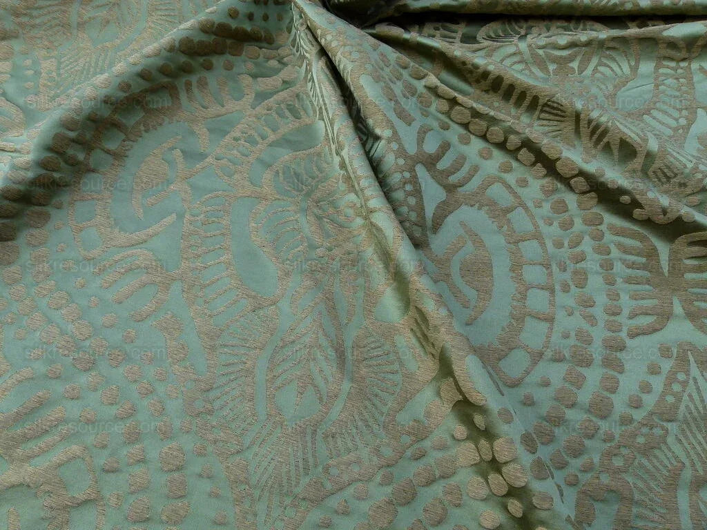 By yard Scalamandre Ethnic Damask Green  Cotton Silk Lampas African Abstract MSRP USD 432/Y