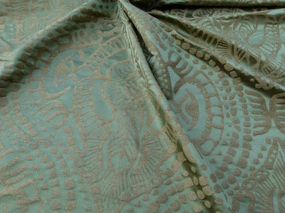 By yard Scalamandre Ethnic Damask Green  Cotton Silk Lampas African Abstract MSRP USD 432/Y