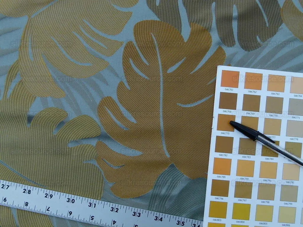 by yard Scalamandre Agostina Blue Foliage 100% Silk Lampas Monstera Leave MSRP USD 234/Y