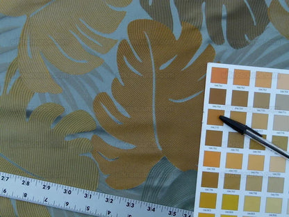 by yard Scalamandre Agostina Blue Foliage 100% Silk Lampas Monstera Leave MSRP USD 234/Y