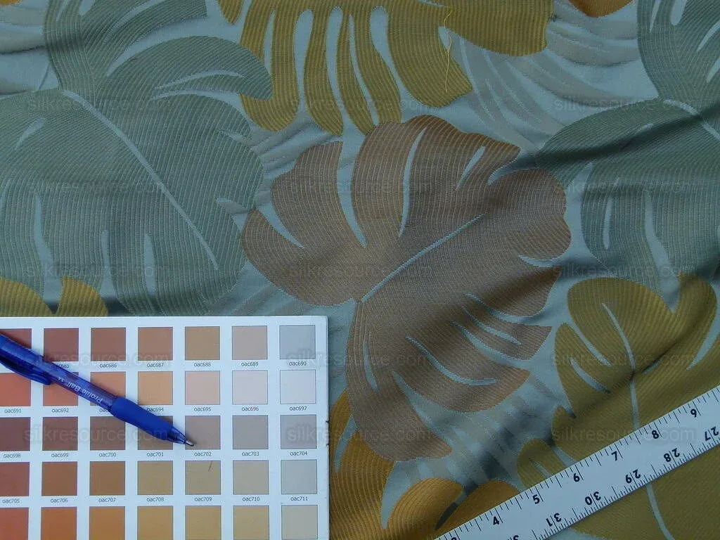 by yard Scalamandre Agostina Blue Foliage 100% Silk Lampas Monstera Leave MSRP USD 234/Y