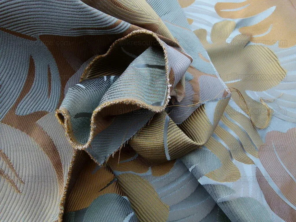 by yard Scalamandre Agostina Blue Foliage 100% Silk Lampas Monstera Leave MSRP USD 234/Y